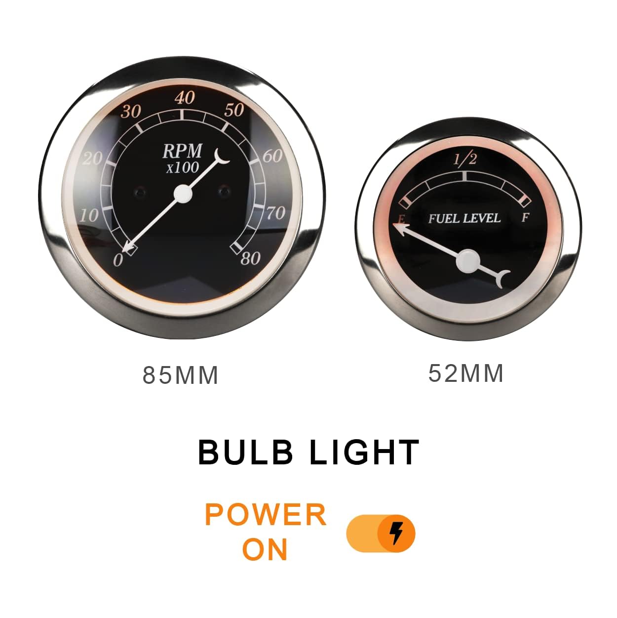 MOTOR METER RACING Classic 6 Gauge Set with ECU Based Electrical Speedometer Digital Odometer Black Dial White Needle Light Bulb