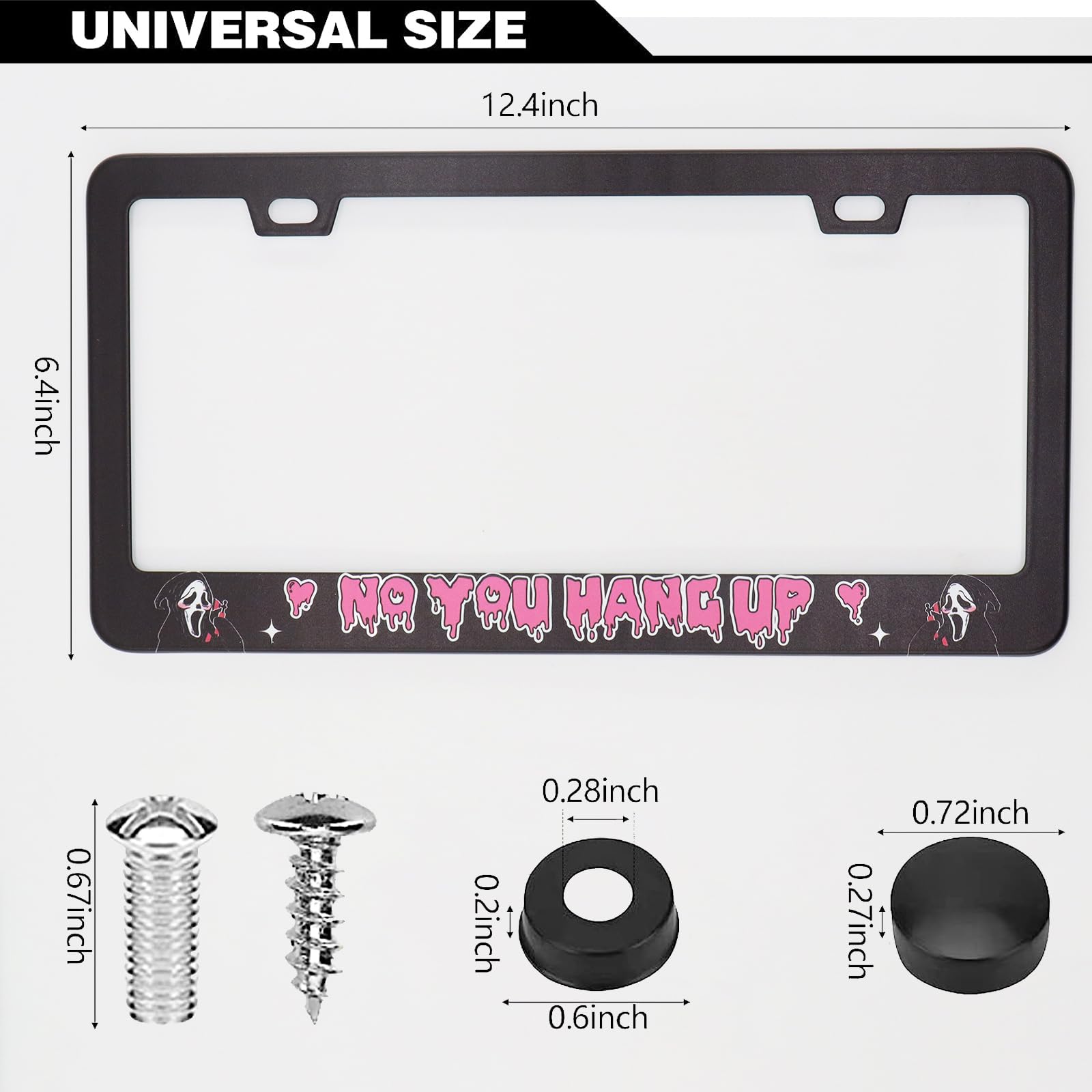 Scream Ghost Funny Hilarious Skull Face No You Hang Up License Plate Frames, 2 Pack Car Plate Frame, Stainless Steel License Pla