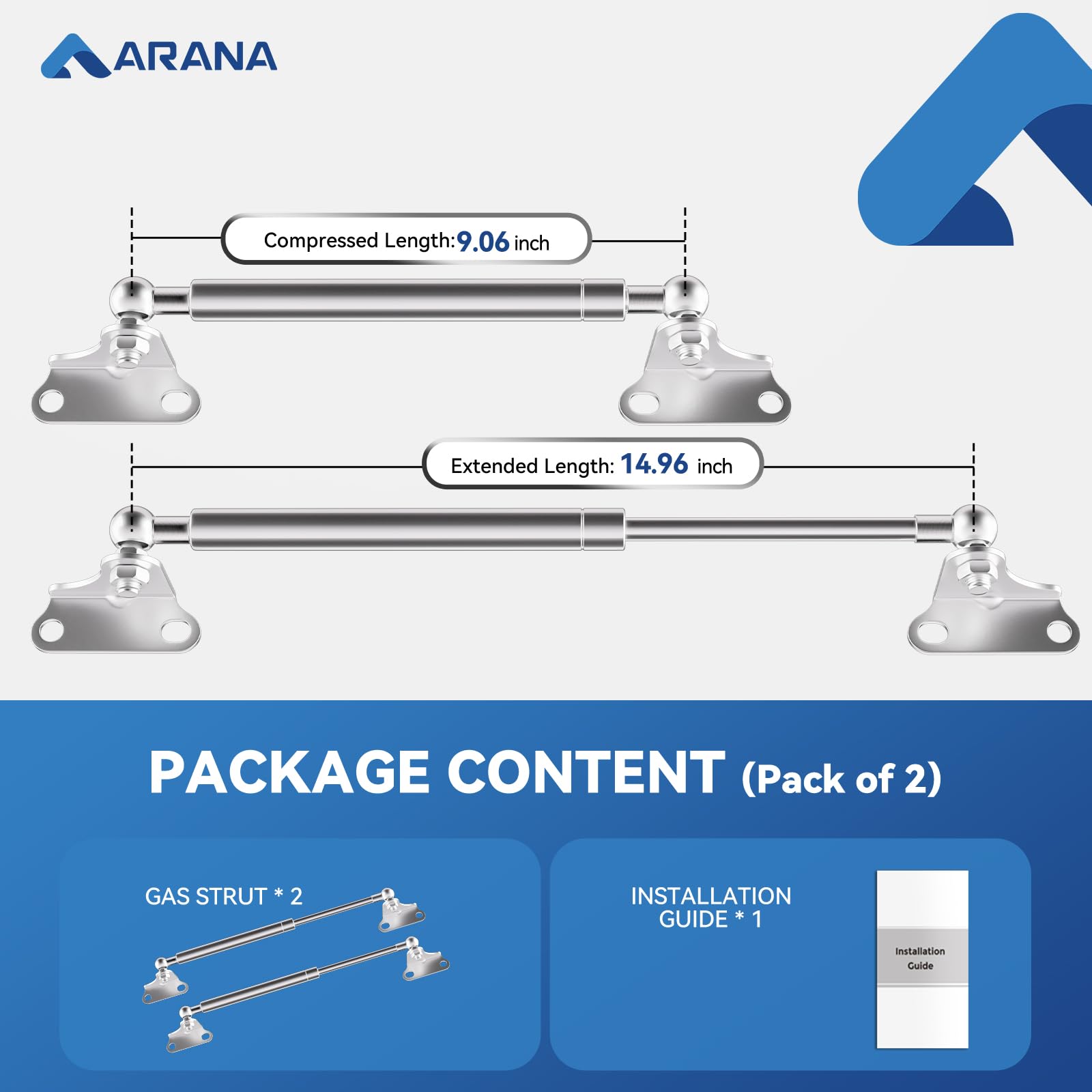 ARANA 15" Stainless Gas Struts 22.5lbs, Marine Hydraulic Lift Support for Cabinet Door, 2 Pcs, Silvery Finish