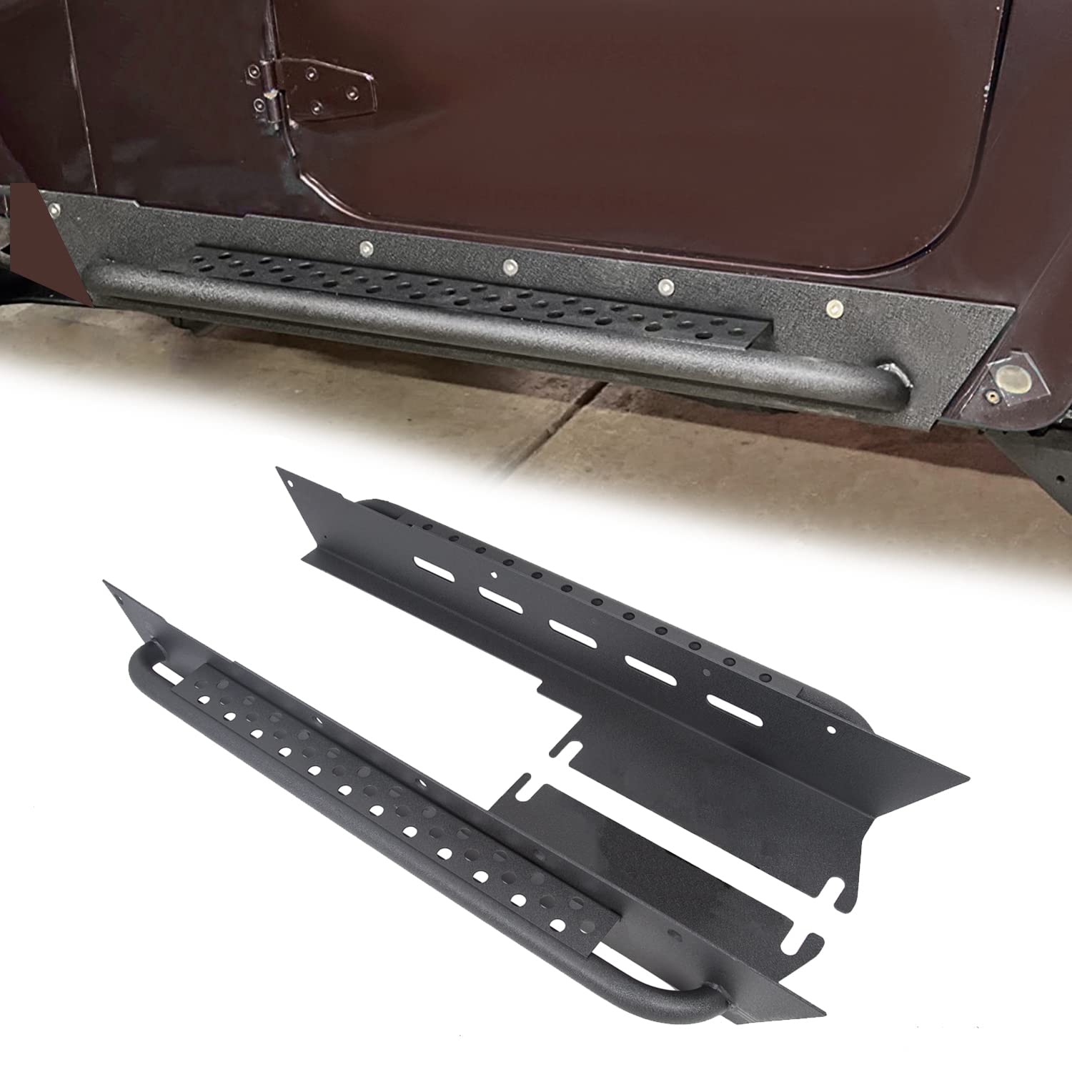 KUAFU Armor Rocker Guard Sliders Compatible with 19972006 Wrangler TJ Steel Running Board Side Step Nerf Bar