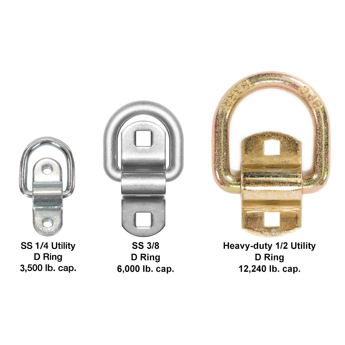 Stainless Steel Tie Down, Surface Mount D-Ring 6,000 Lb. Capacity Tiedowns 6-Pack