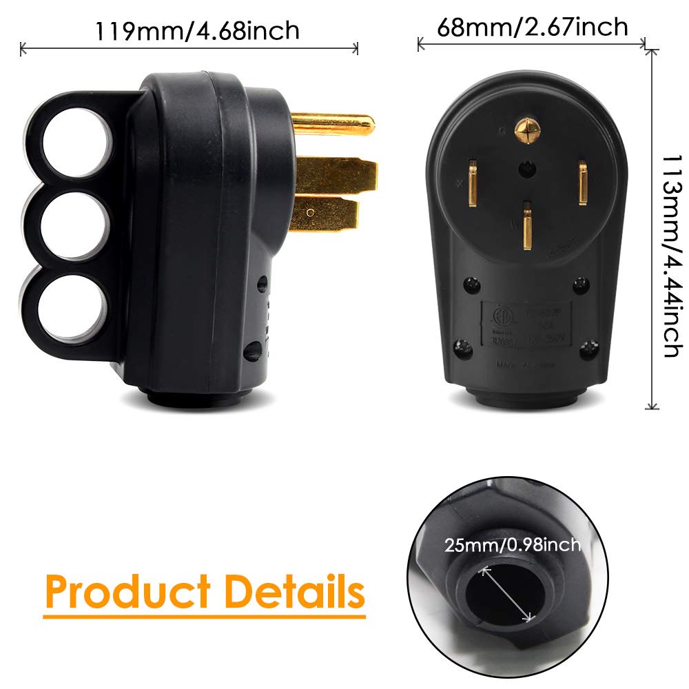 Opl5 50 Amp Rv Plug Male Replacement Electrical Plug Adapter With Easy To Grip Handle Nema 14-50P Heavy Duty 125/250V 4-Prong Ma