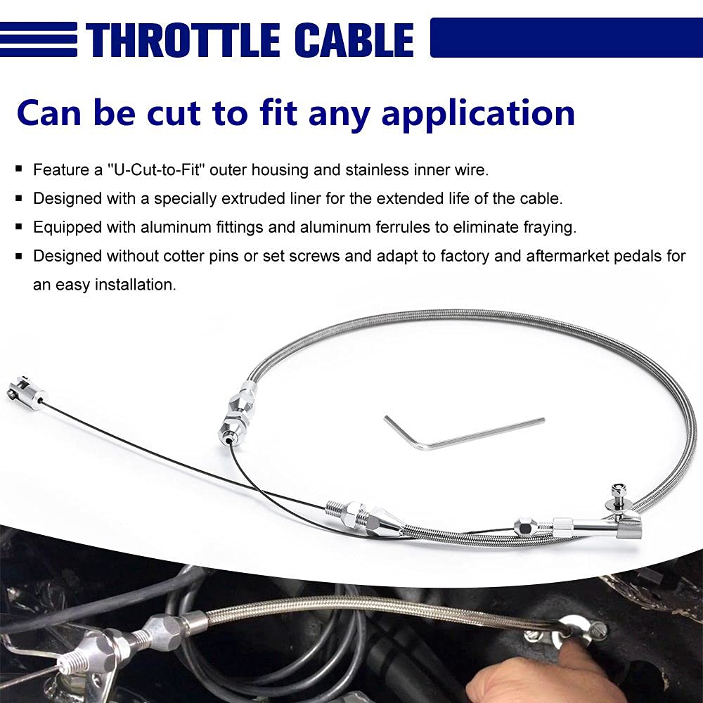 Pqy 24' Hi-Tech Univeral Throttle Cable Braided Stainless Steel Throttle Cable Kit