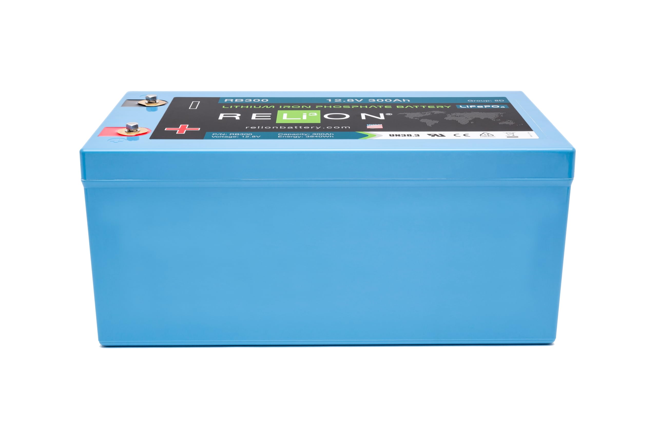 RELiON RB300 LiFePO4 12V 300Ah Lithium Battery - Waterproof, 10 Year Warranty, Ideal for Marine, RV, Off Grid - Blue