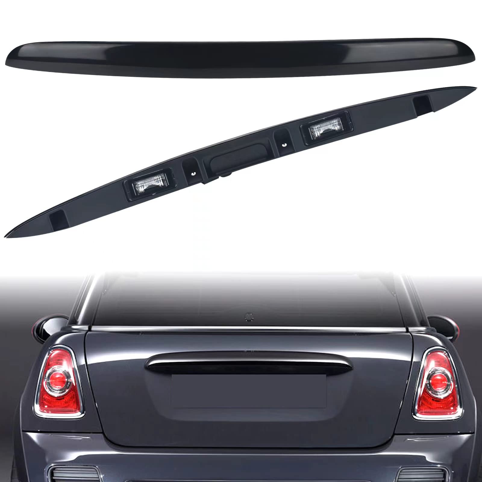 Black Rear Trunk Hatch Handle With Lamp, Tailgate Trim Lid Trunk Liftgate Pull Handle Compatible With BMW Mini Vehicle 2005-2015