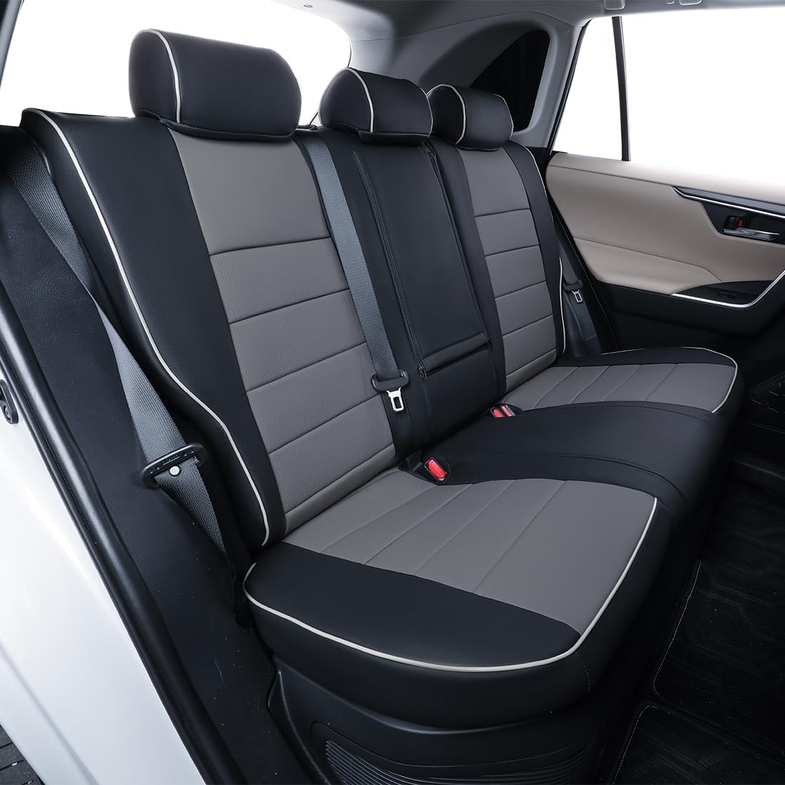 Ekr Custom Fit Rav4 Car Seat Covers For Select Toyota Rav4 Le 2013 2014 2015 2016 2017 2018 (Not For Hybrid) - Full Set, Leather (Black/Gray)