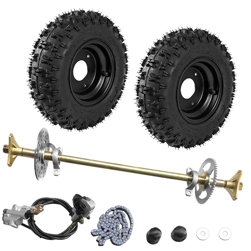 Togarhow Go Kart Rear Axle Assembly Kit - 29" Wheel Hub, 13x5-6 Tires, Metal, Red Metallic, Includes Brake Assembly & T8F Chain