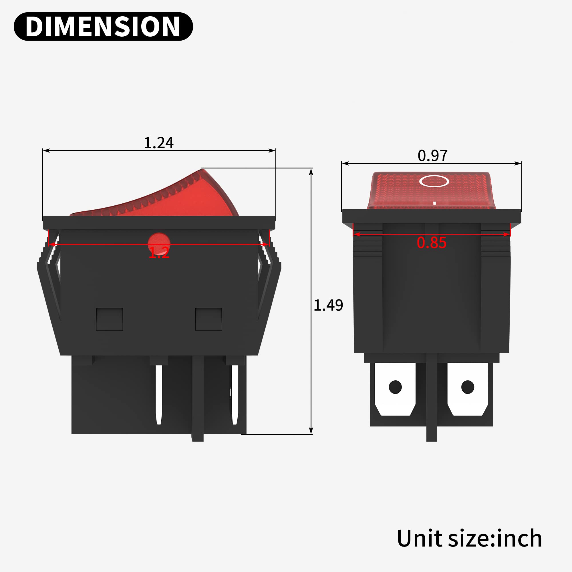 Daiertek 12V 30A Rocker Switch 4 Pin Red Led Lighted Rocker Toggle Switch Dpst Heavy Duty 30 Amp 12 Volt Rocker Switch Kcd2 Kcd4