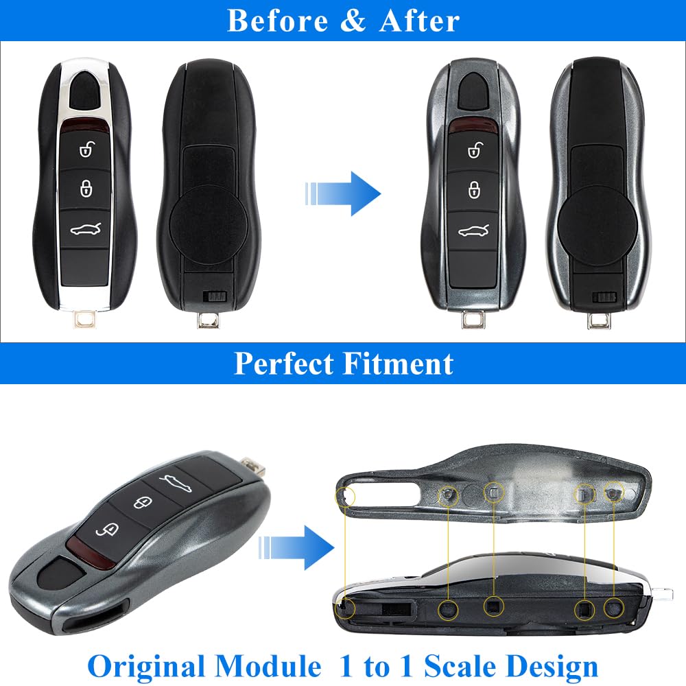 AeroBon Key Fob Shell Replacement for Porsche MK1 - Agate Grey, Durable ABS Material, 3-Piece Set