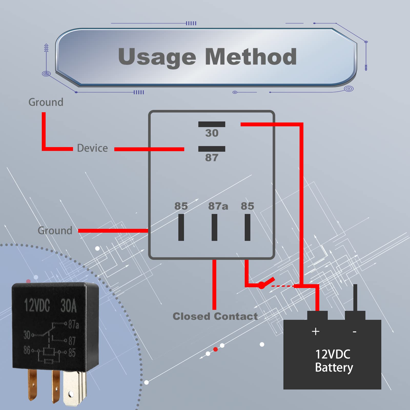 2Pcs 5 Pin 12V 30A Relay, Multi Purpose Automotive Relay Black Starter Relay, Car Starter Switch Relays, High Performance Starte