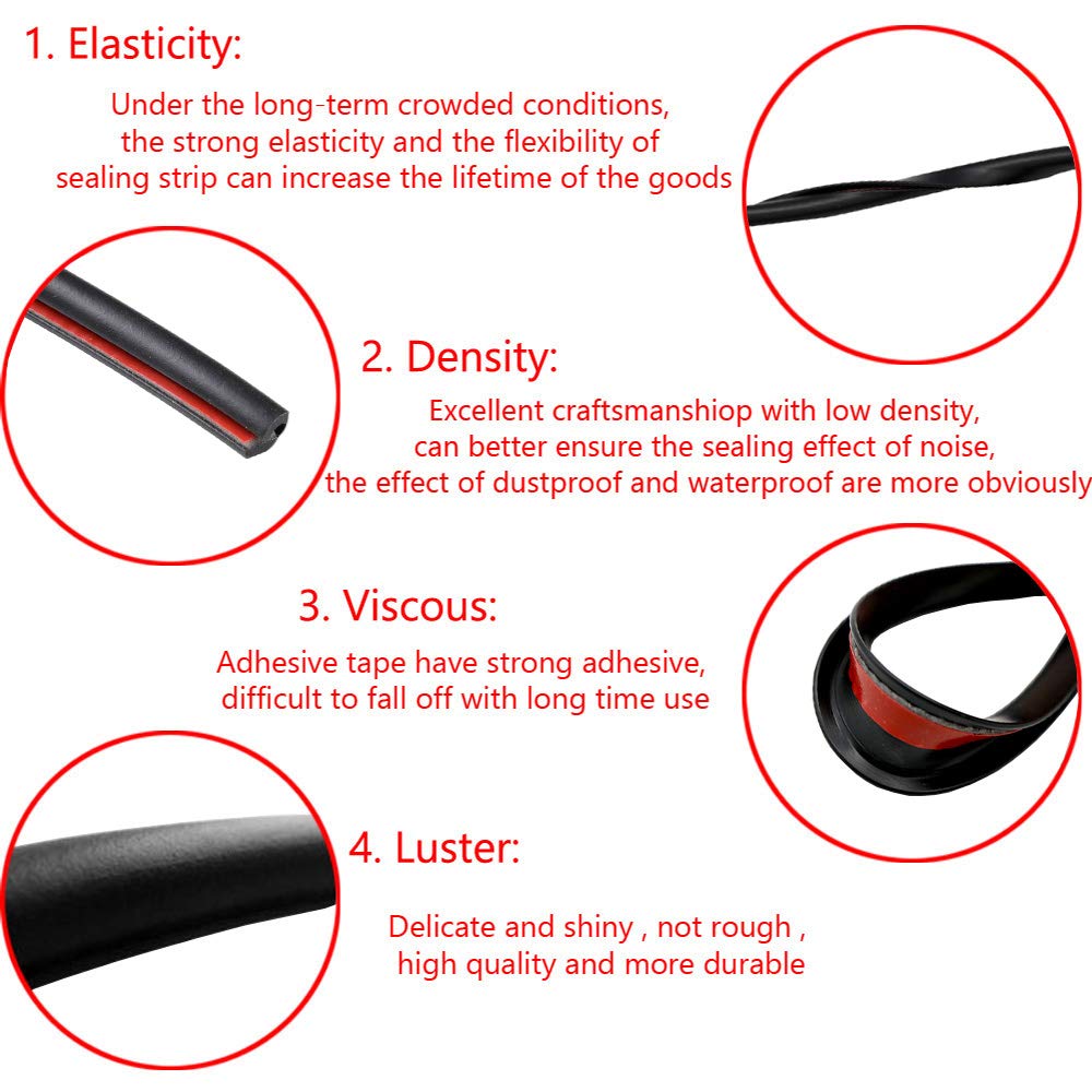 ESUPPORT 16ft U Shape Car Door Moulding Rubber Scratch Protector Strip Edge Guard Trim Seal - Black