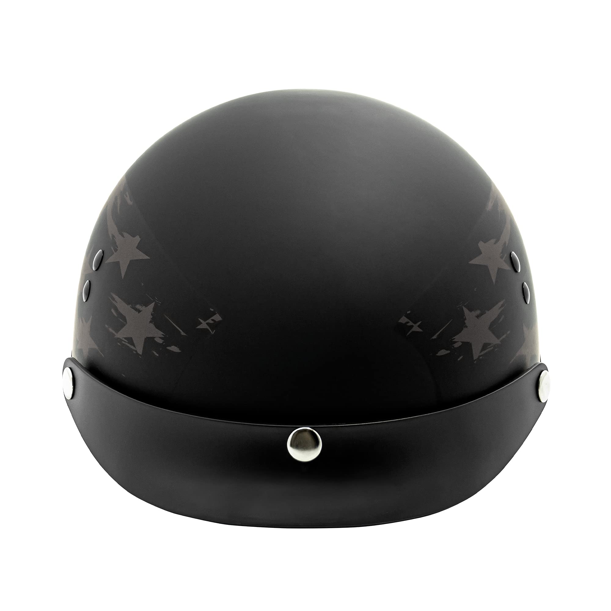 VCAN Cruiser Solid Flat Black Half Face Motorcycle Helmet with Drop-Down Sun Visor, Removable Peak and Quick Release Buckle (Sta