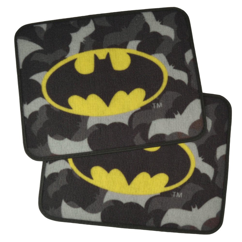 BDK Batman Carpet Floor Mats, 4 Piece Set, Classic Batman with Bats, Model WBMT2301, Black/Gray
