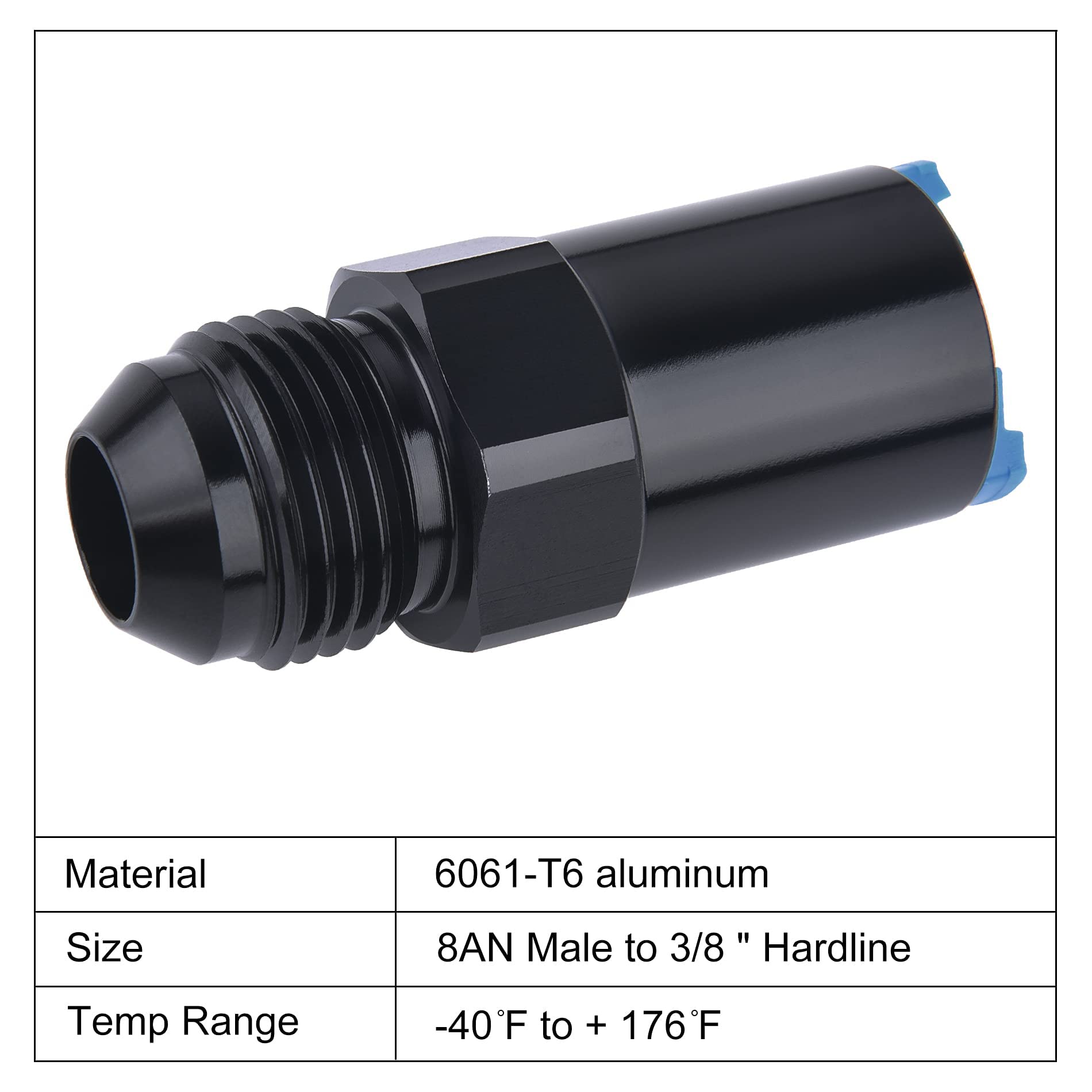 EVIL ENERGY 8AN Male to 3/8" SAE Quick-Disconnect EFI Fuel Rail Fitting, Blackblue Aluminum