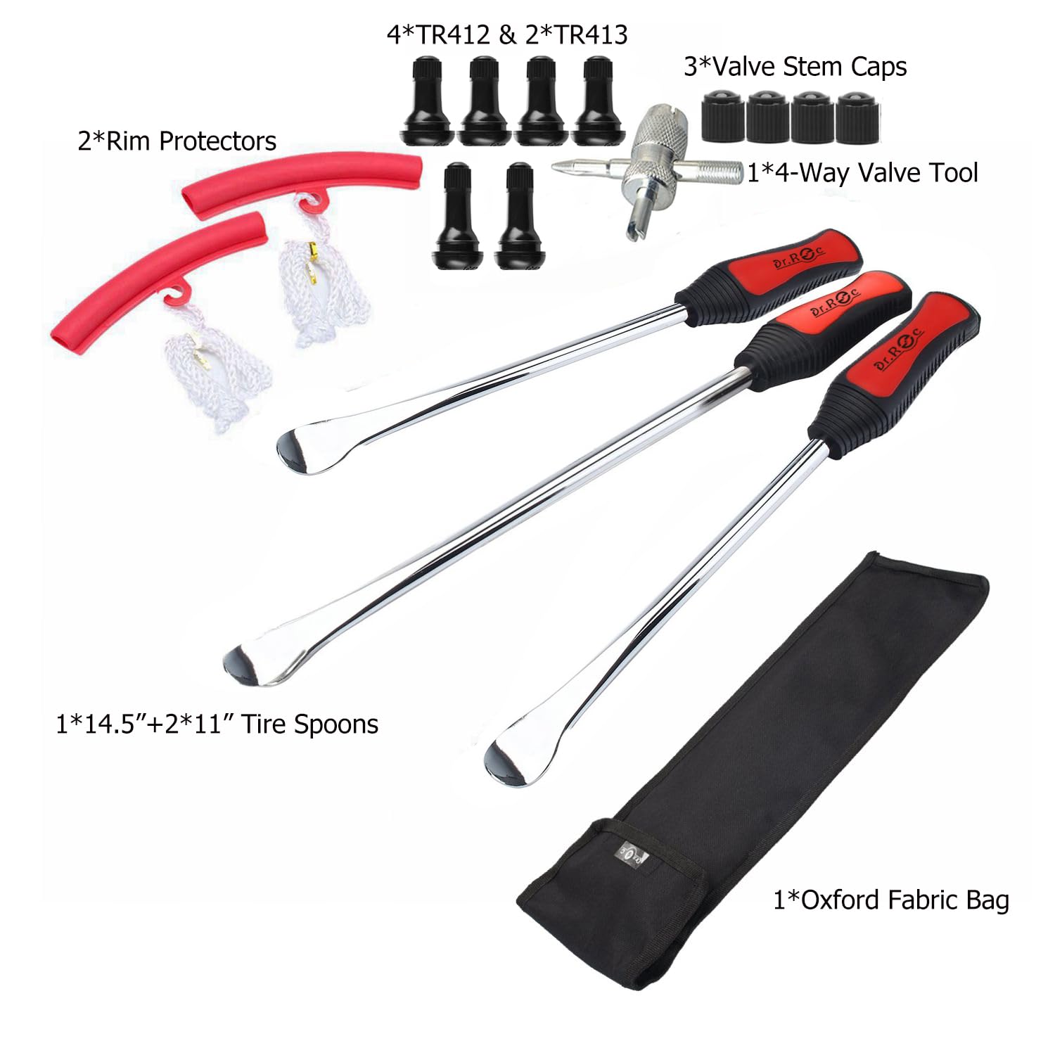 Dr.Roc Tire Spoons Lever Motorcycle Dirt Bike Lawn Mower Tire Changing Tools with Bag 1x14.5 inch 2x11 inch Tire Irons 2X Rim Pr