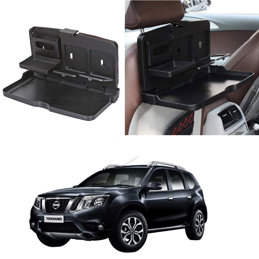 Oshotto (FT02) Car Backseat Food Travel Dining Meal & Snaks Tray & Cup Holder Compatible with Nissan Terrano (Black)  1 Piece