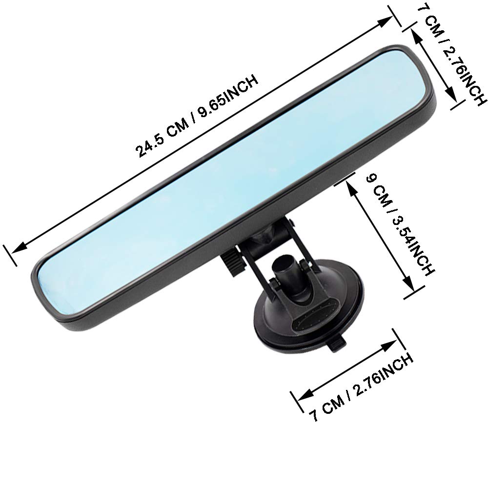 Anti-Glare Rear View Mirror,Lecamebor Blue Hd Universal Car Interior Rear View Mirror With Adjustable Suction Cup (360 Adjustabl