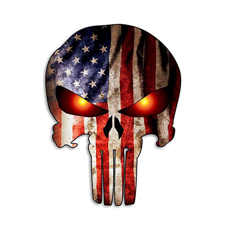 S2S 3D Punisher Skull American Flag Car Motorcycle Vinyl Sticker For Cars, Bikes, Laptop