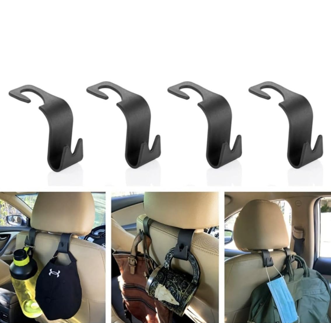 Rozatech Car Backseat Headrest Hook/Hanger Universal Durable Organiser Space Saver for Handbag, Wallets, Grocery Bags (Black, Pa