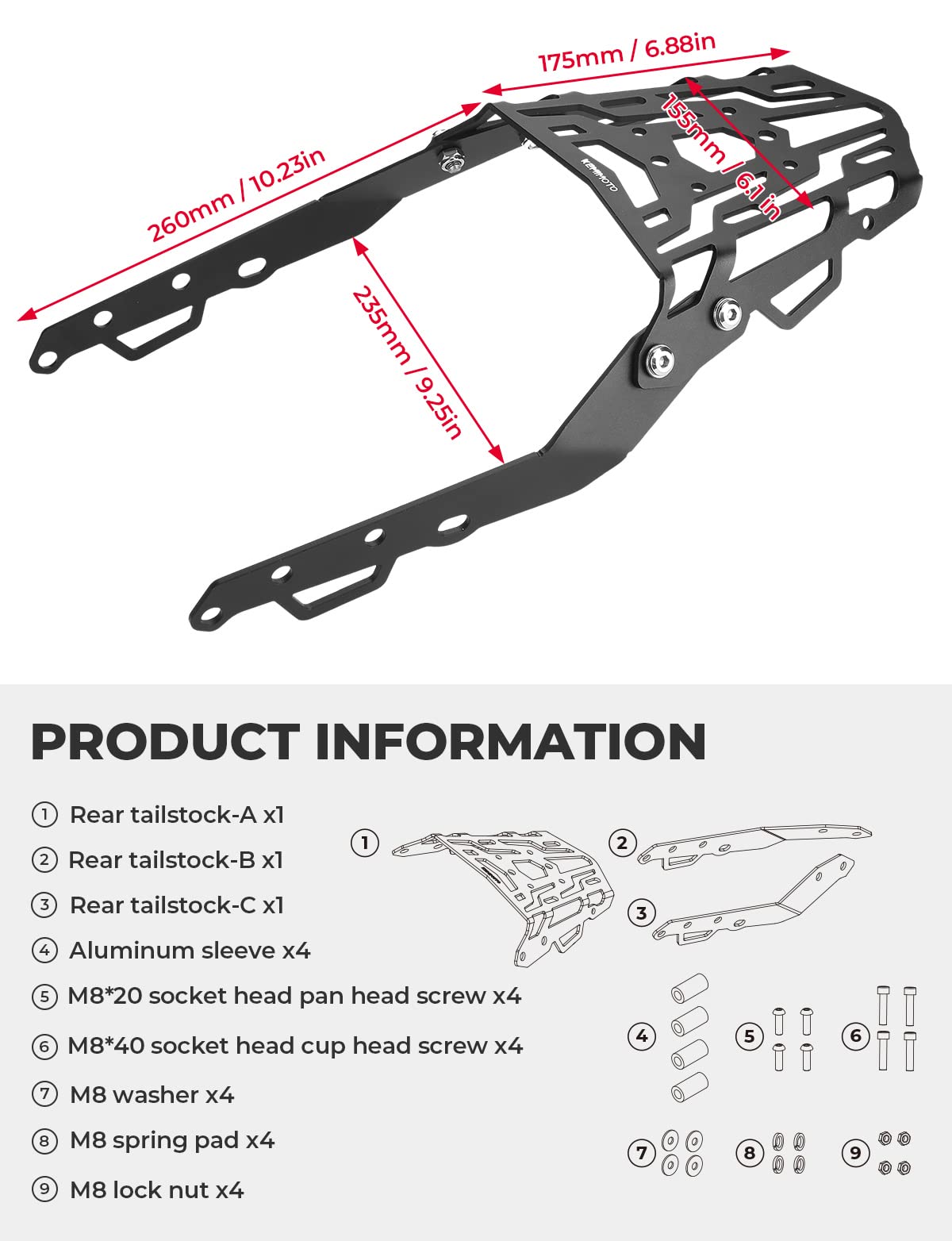 Kemimoto Compatible With Grom 2022 2023 2024 Rear Rack Luggage Storage Rack Carrier Grom 2022+ Rear Tail Storage Rack Cargo Endu