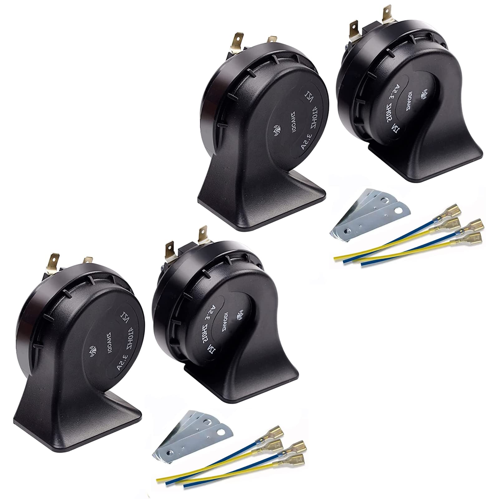 Banhao Car Horn 4 Pack 12V Waterproof Auto Horn Used For Trucks Trains, Universal Electric Snail Horns Kit For Cars, Motorcycles