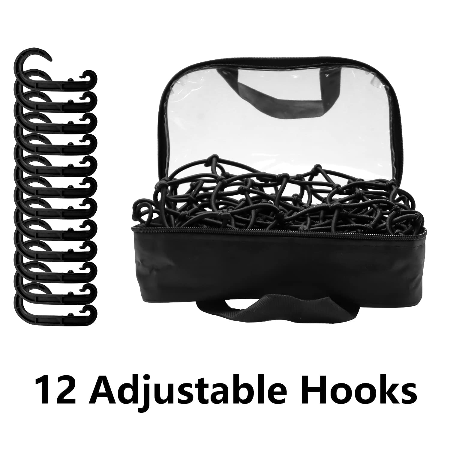 Funmit 22''X38'' Cargo Net Stretches To 44''X76'', Latex Bungee Cargo Net With 2''X2'' Small Mesh And 12 Adjustable Plastic Hook