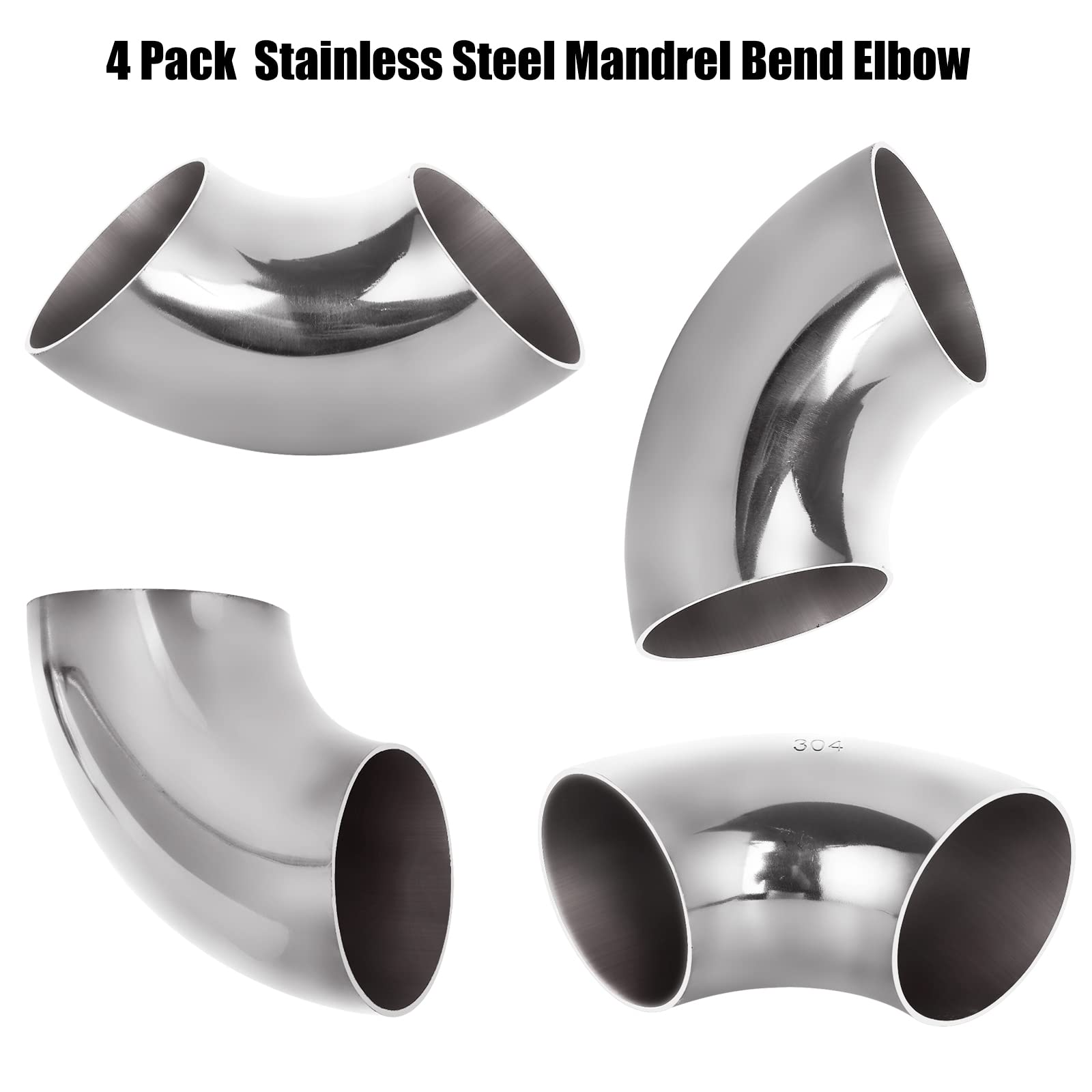 4 Pack 304 Stainless Steel Mandrel Bend Elbow, 90 Degree Exhaust Elbow Pipe, 2.5 Inch OD Mandrel Elbow, Thickness 16GA/.065'' fo