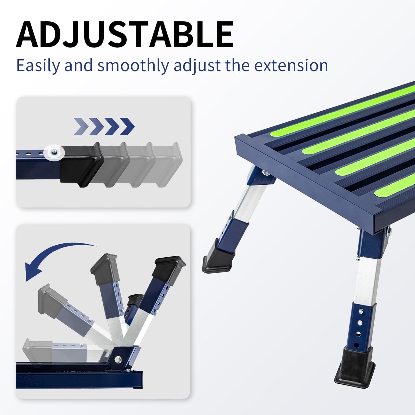 GarfatolRv Aluminum RV Steps - 4-Level Adjustable Step Stool, Non-Slip, Supports 1000 lbs, 16.5"x12.2", Blue, Model RSP-
