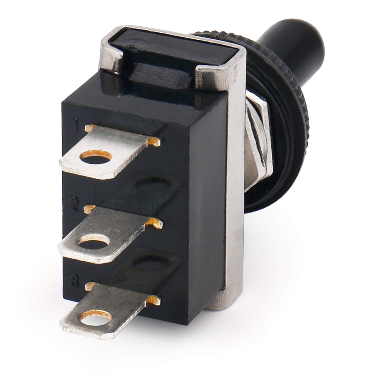 Baomain Car Toggle Switch Spdt Latching (Maintained) On-Off-On 3 Pin 3 Position 12V/25A With Waterproof Cover For Auto Car (1Pcs)