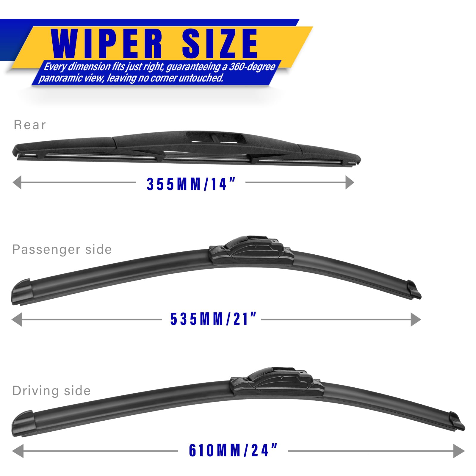 3 Wipers Replacement For 2003-2008 Honda Pilot, Windshield Wiper Blades Original Equipment Replacement - 24/21/14 (Set Of 3) U/J Hook