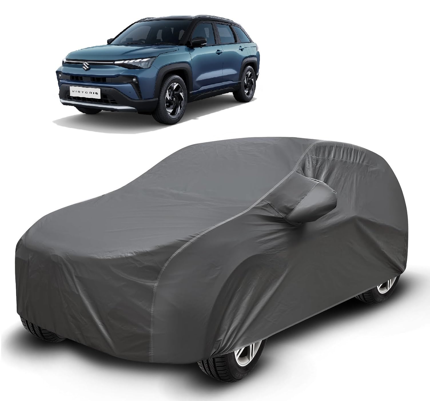 Auto Hub Car Cover Compatible with Maruti Victoris with Mirror Pocket, Soft Cotton Lining, Victoris Car Cover Waterproof  Grey