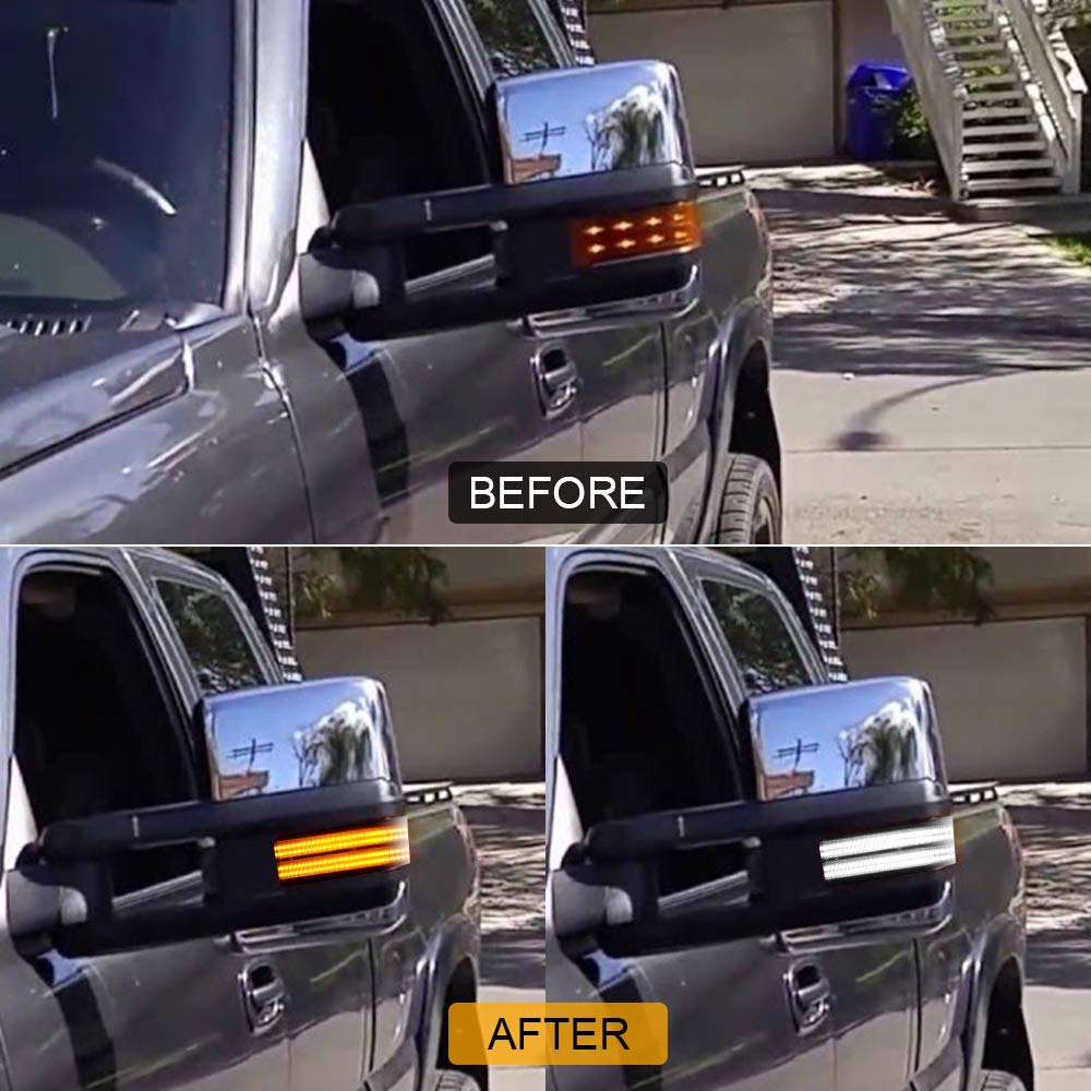 Roccs Flashing Turn Signal Lights White Drl Led Side Tow Mirror Marker Light Competible With Chevy Silverado Gmc Sierra 2014-201