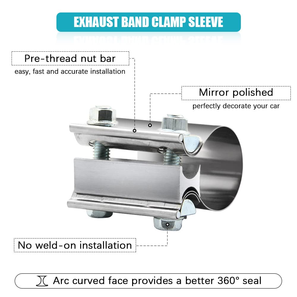 2.75'' 2.75 Inch Exhaust Clamp Butt Joint Band Clamp Sleeve Coupler Stainless Steel 2 3/4 Inch For Exhaust Pipes, Mufflers And C