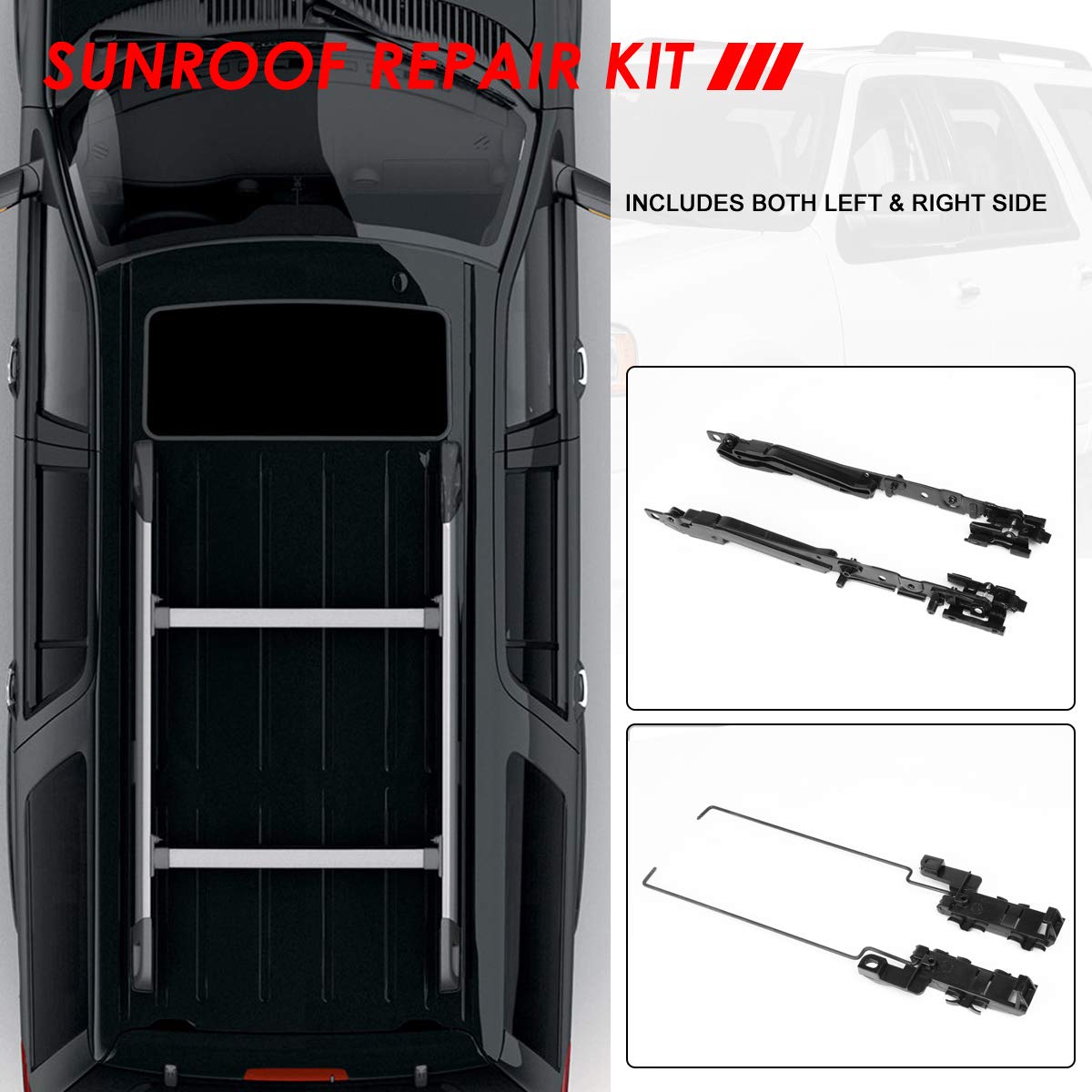 Auto Dynasty Sunroof Track Repair Kit for Ford F-150 F-250 F-350 F-450 Expedition, ABS Plastic/Steel, Black, 2000-2017
