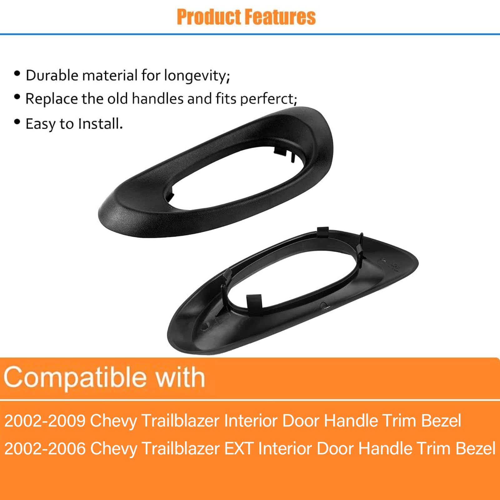 Npauto Interior Door Handle Trim Bezels Replacement For Chevy Trailblazer Ext 2002 2003 2004 2005 2006 2007 2008 2009, Inside Front & Rear Left Driver Right Passenger Side, Black, Kit Of 4