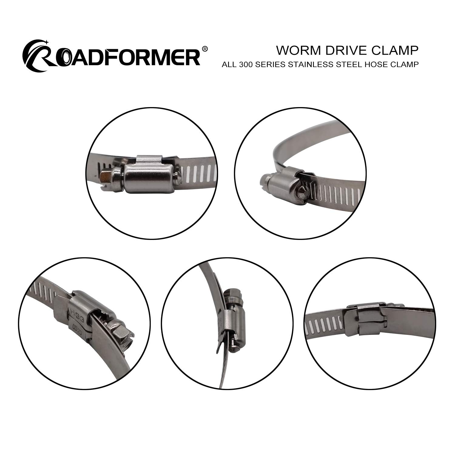 Roadformer 4'' Worm Gear Hose Clamp - Sae 64 Size, Full Stainless Steel With 1/2'' Band Width, Working Range 90Mm - 114Mm Hose C