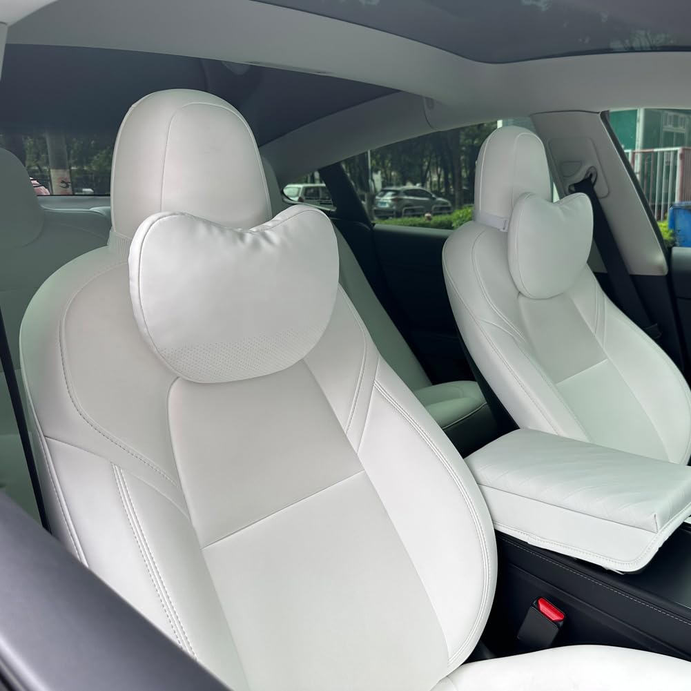 Tesbeauty Nappa Leather Seat Headrest Pillow 2 Packs For Tesla Neck Pillow Uniquely Designed For Tesla Model X/Sy/3 Higher Versi