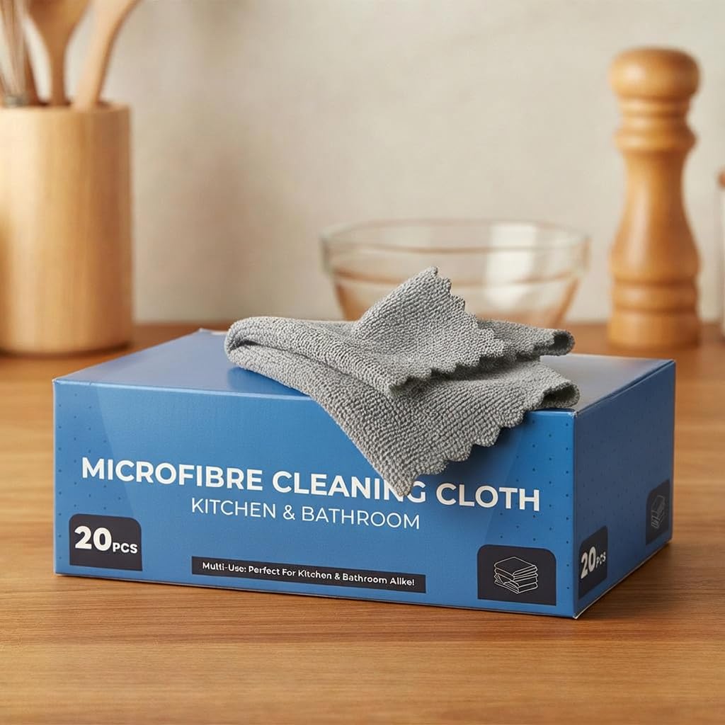 SIMPARTE 180 GSM  Pack of 20/Box  AllPurpose Microfiber Cleaning Cloth Dispenser  Reusable Washable LintFree Absorbent Towe