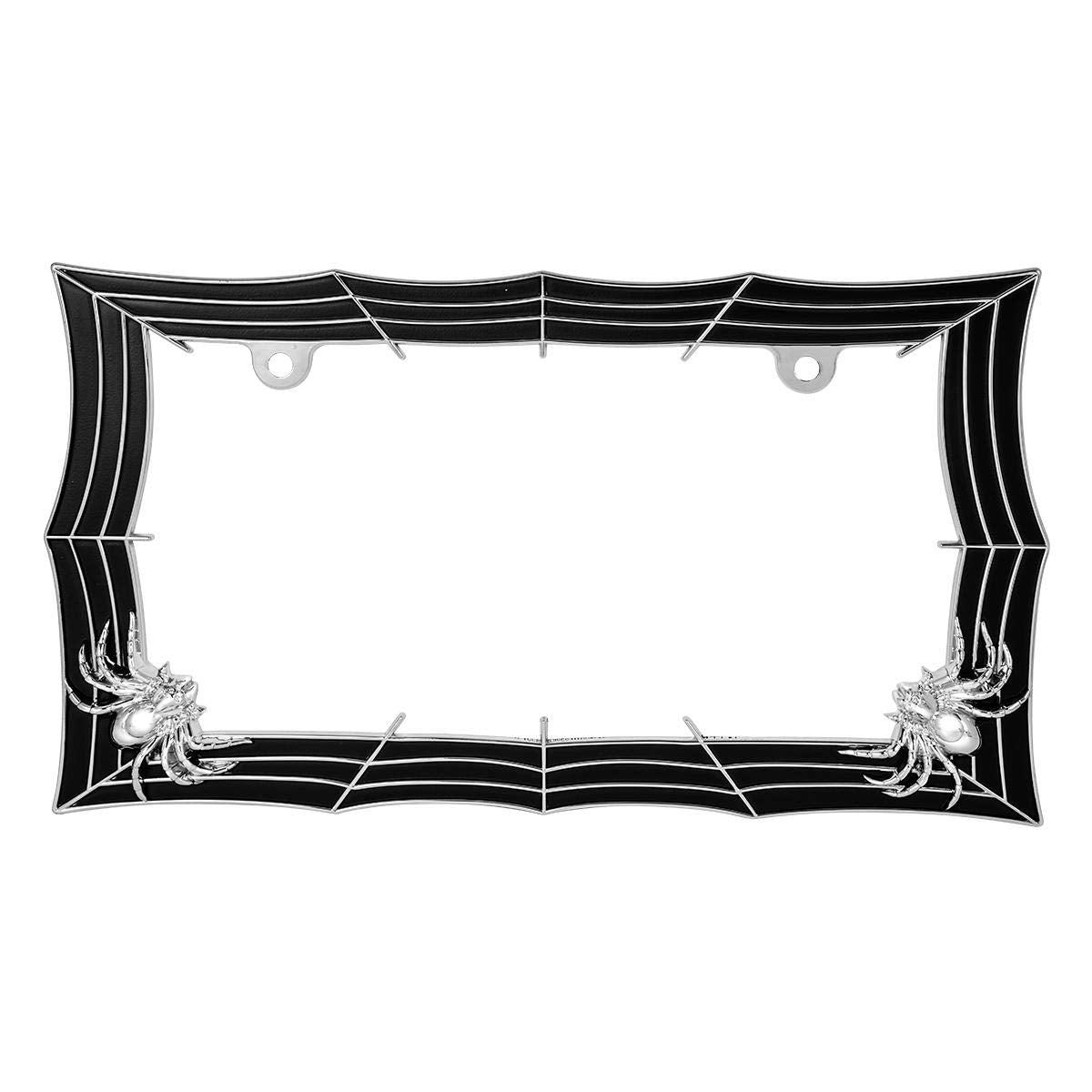 Gg Grand General 60468 Chrome And Black Spider Web Style License Plate Frame W/2 Holes