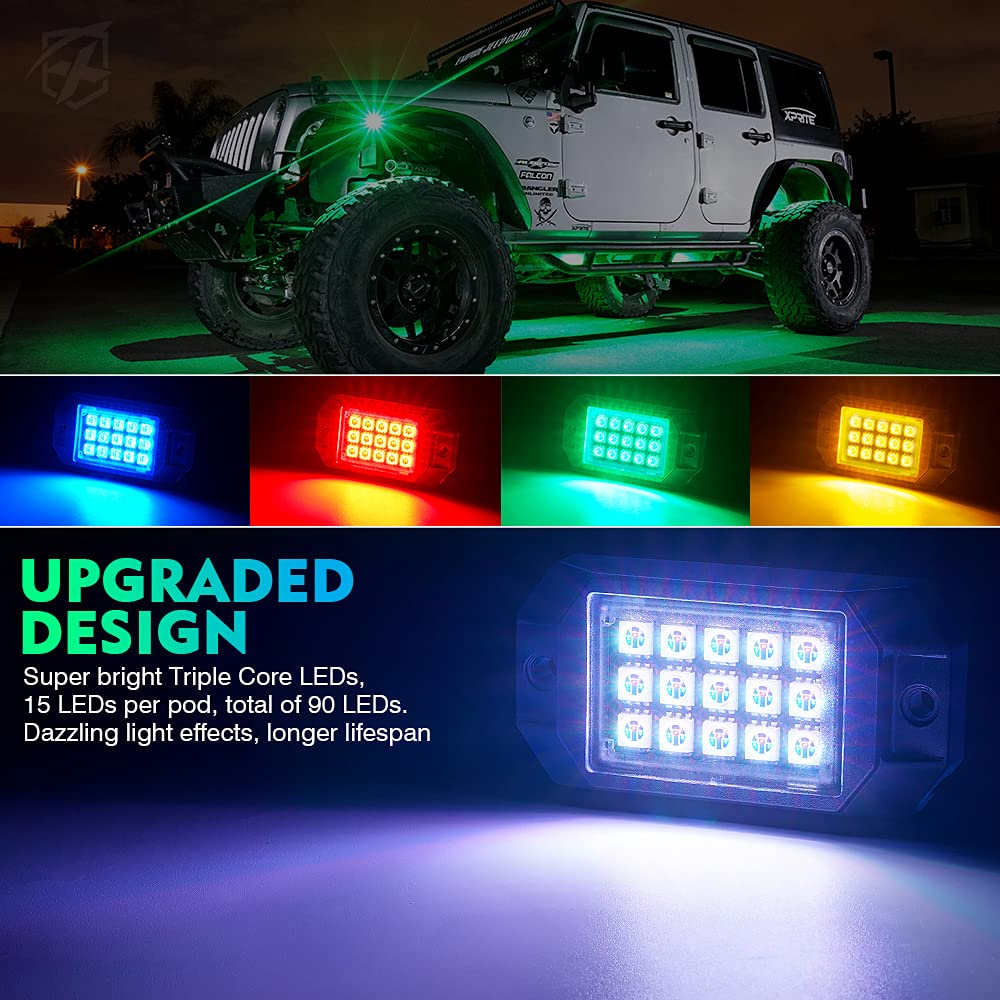Xprite RGB Bluetooth Rock Lights Kit - 8PCS Multicolor Underglow for Trucks, ATVs, UTVs - Gen 5 Series - Upgraded Model-2