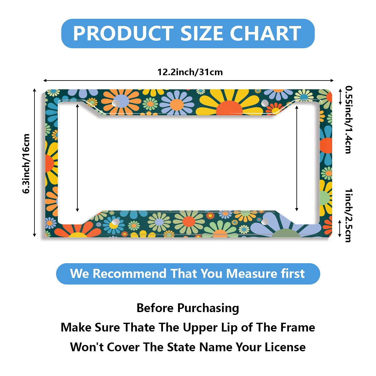 Personalized License Plate Frame Stainless Steels Abstract Hippie Flower License Plate Car Holder With 4 Holes And Screws For Wo