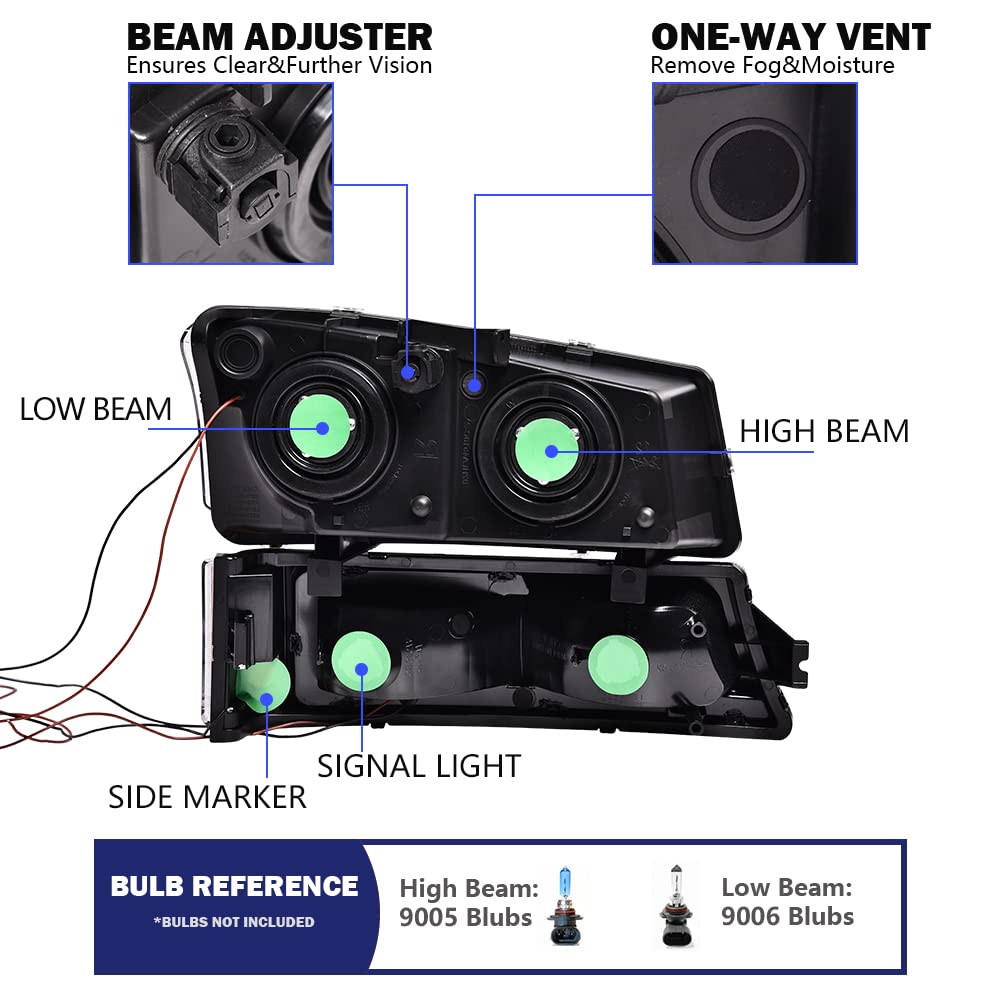 PIT66 LED Headlights for 2003-2006 Chevy Silverado 1500/2500/3500 HD, Clear Lens Chrome Housing with Amber Reflector
