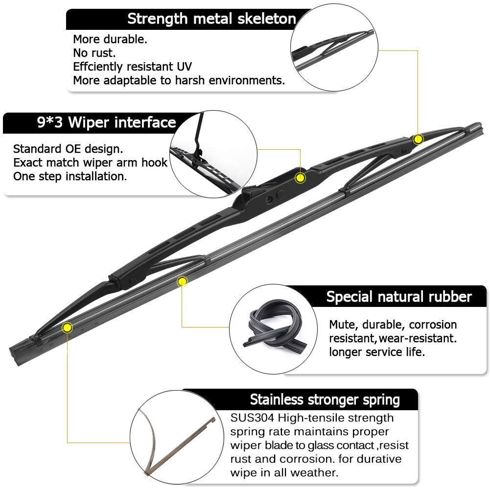 AUTOBOO 26''+20'' Windshield Wipers with 16'' Rear Wiper Blade Replacement for Dodge Grand Caravan 2008-2012 2013 2014 2015 2016