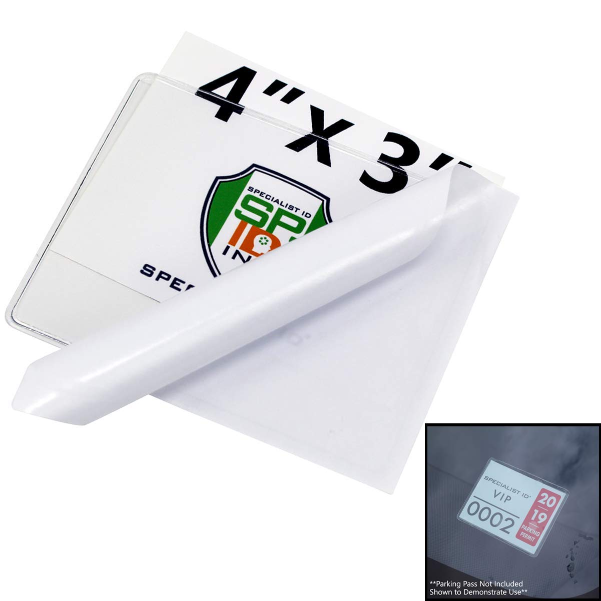 Specialist ID 2 Pack Parking Permit Holder - Clear Vinyl Pouch for Windshield - Holds Large Pass, Decal, Sticker (4 x 3)