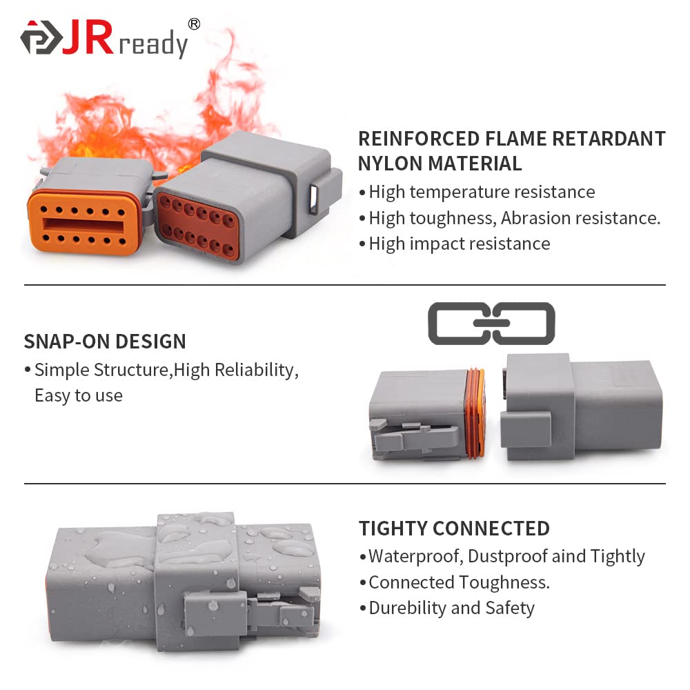 Jrready St6327-12 Deutsch 12 Pin Dt Connector Kit, Gray Waterproof Dt Connectors 12 Pin(5 Set), Size 16 Stamped Contacts For Tru
