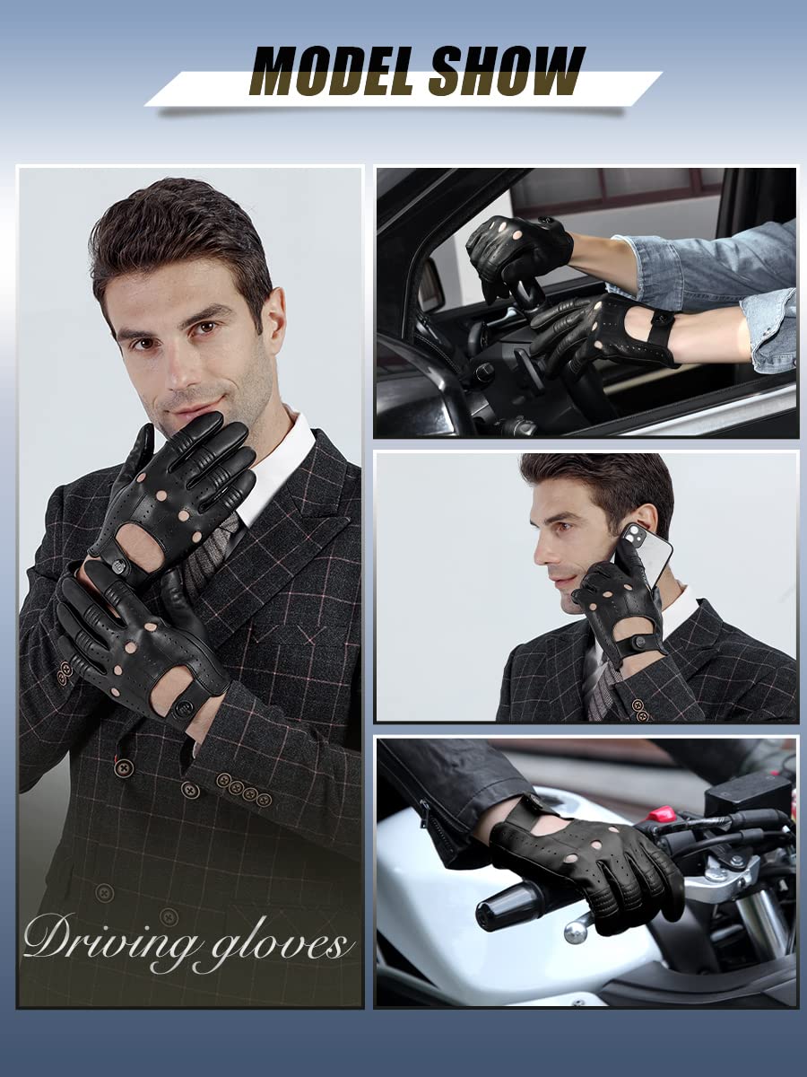 Gsg Men Genuine Leather Gloves Black Unlined Biking Touchscreen Driving Gloves Small,Black Palm Hole