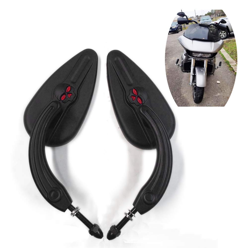 Httmt Mt383-Sc-Bk Black Teardrop Skull Zombie Mirrors Compatible With Sportster Dyna Touring Dyna Wide Glide Efi Fxdwgi