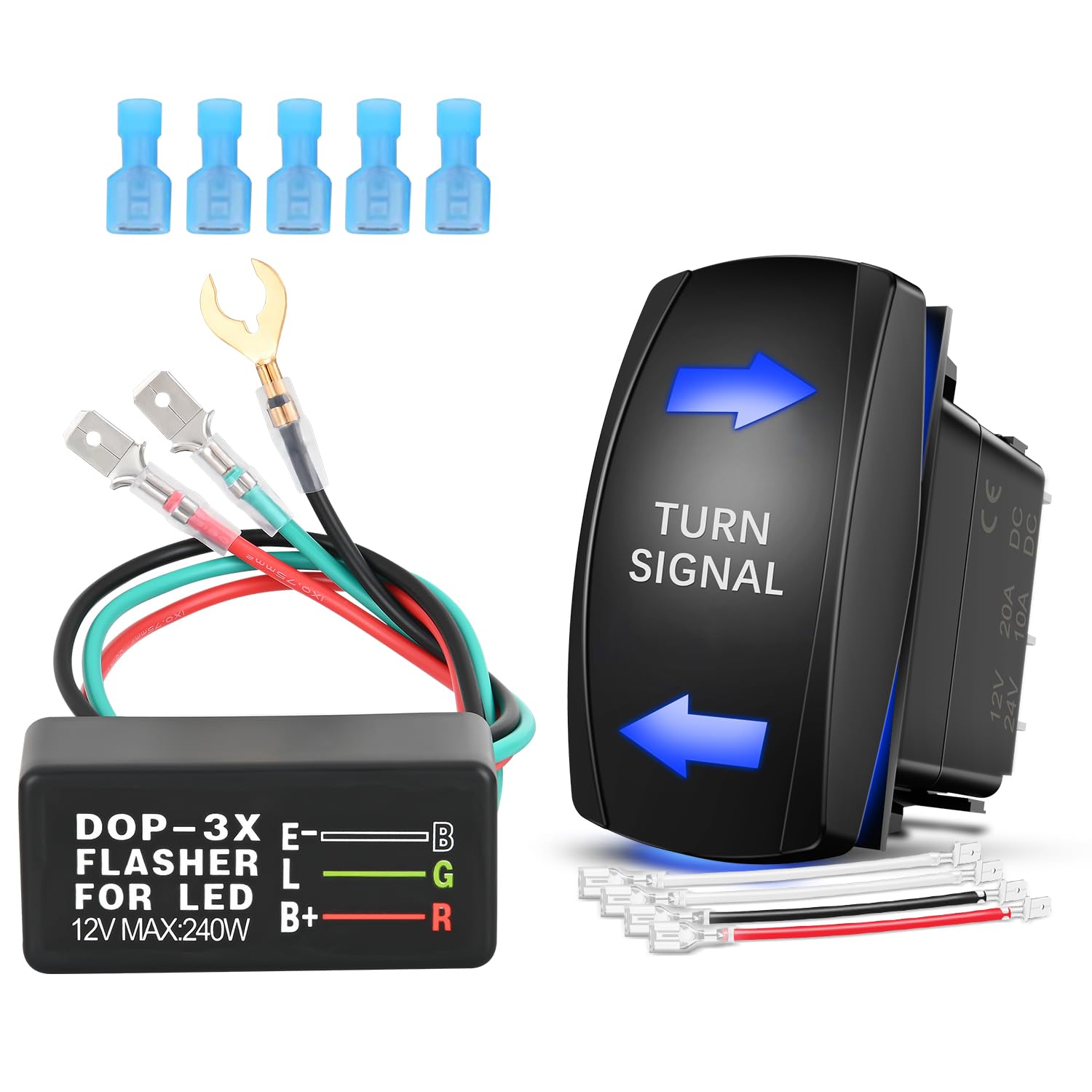 Nilight Turn Signal Switch With Flasher Relay Kit 4Pin On Off On Rocker Switch W/Blue Led Laser Etched Spdt Toggle Switches 12V