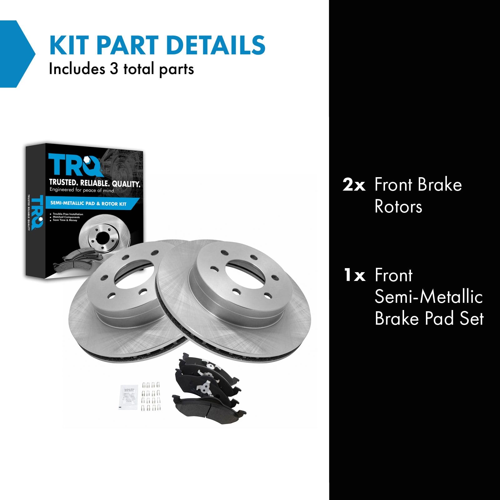 Trq Front Brake Pad & Rotor Kit Brake Pads Brake Rotor Semi-Metallic Compatible With 2000-2002 Dodge Dakota Durango