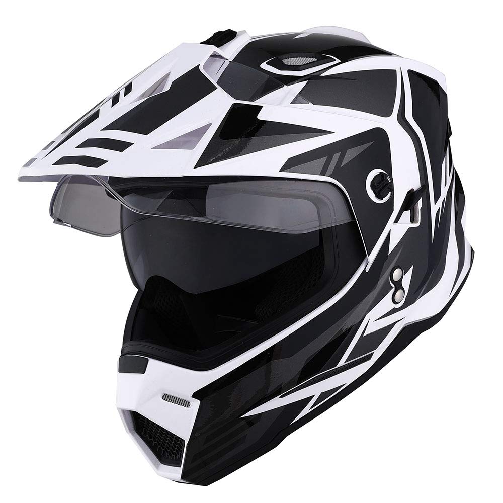 1Storm Dual Sport Motorcycle Motocross Off Road Full Face Helmet Dual Visor Storm Force Black, Size Xl